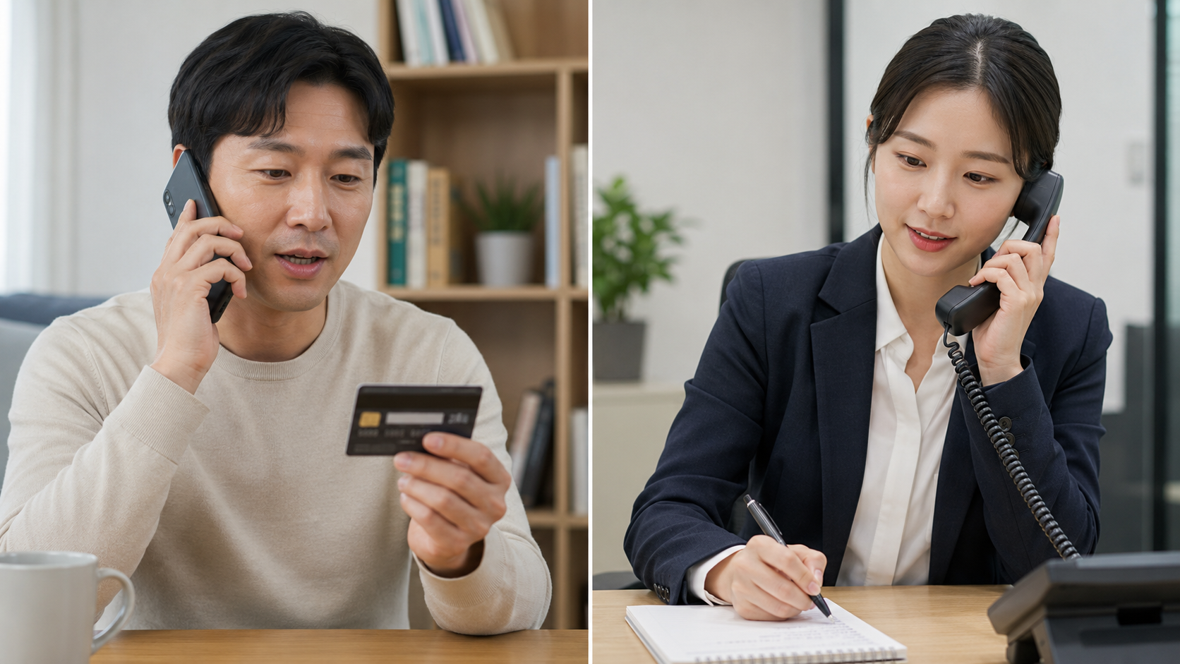 전화로 상담하는 고객과 담당자